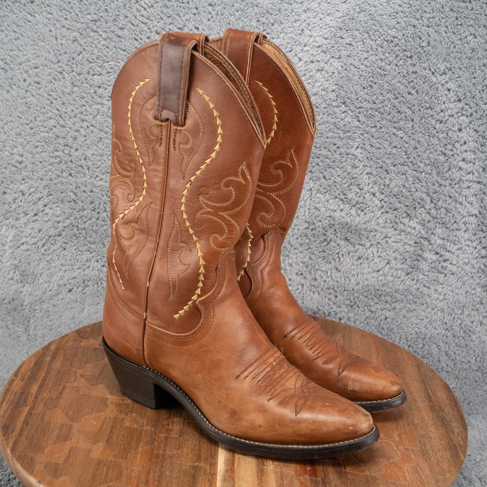 JUSTIN Sz 5 B Brown Leather Cowboy WESTERN Boots 4936 Round Toe Congac